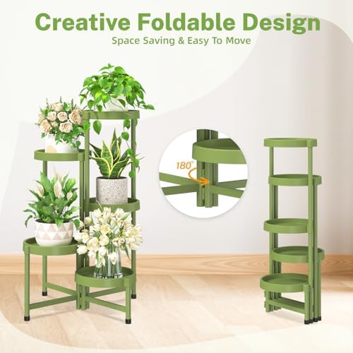 iDavosic.ly 5 Tier Folding Plant Stand Indoor Outdoor, Plastic Tray - Image 3