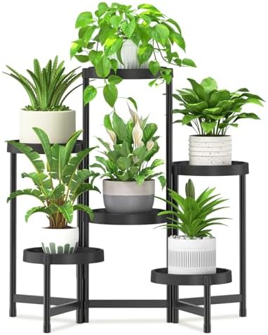 iDavosic.ly 6 Tier Folding Plant Stand Indoor Outdoor, Plastic Tray by iDavosicly
