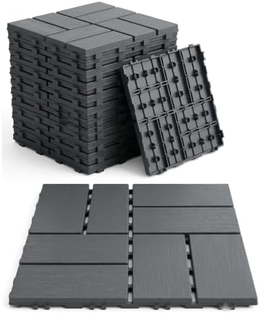44 Pack Plastic Interlocking Deck Tiles, 12 x 12 Inch Waterproof Outdoor Floor by Unknown
