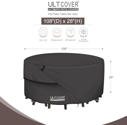 ULTCOVER Waterproof Round Patio Table Cover 108 inch - Image 2