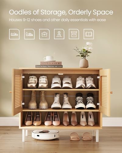 VASAGLE 3-Tier Shoe Cabinet, Bohemian Freestanding Storage Organizer - Image 4