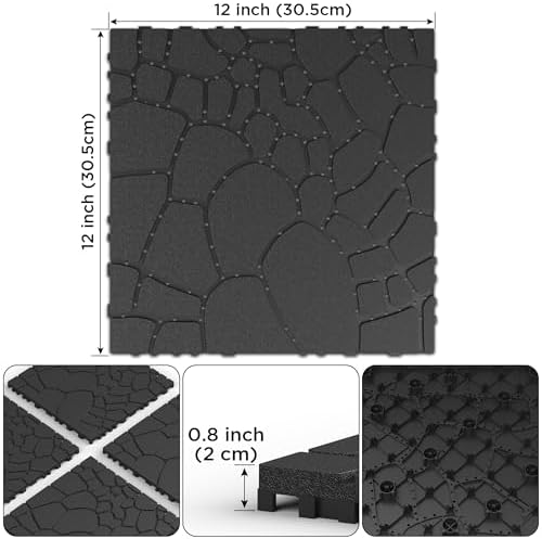 44 Pcs Dark Gray Stone Texture Interlocking Decking Tiles, 12x12 Inch - Image 5