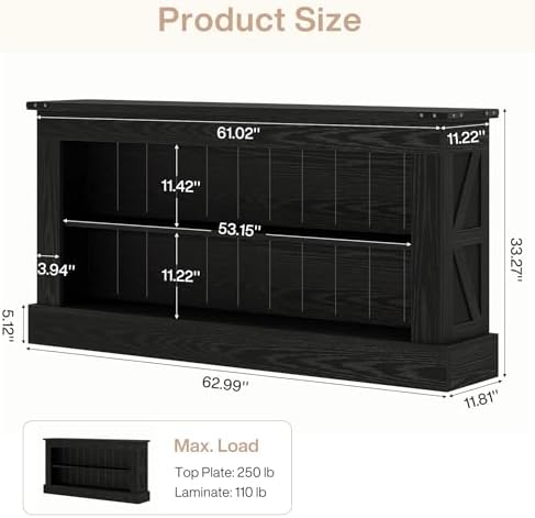 Tribesigns 63" Console Table, 3-Tier Entryway Table - Image 2