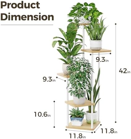 Bamworld White Plant Stand Indoor Corner Plant Shelf - Image 5