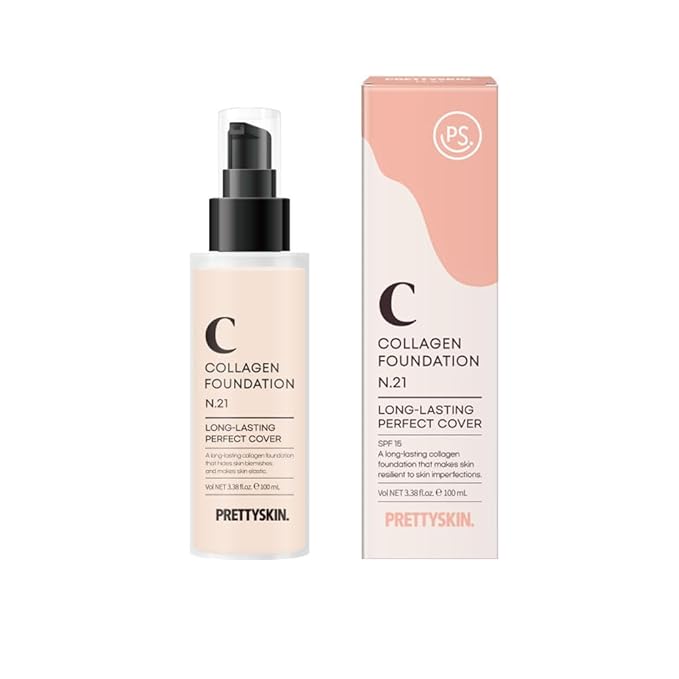 PS.PRETTYSKIN Collagen foundation for women, Long-Lasting Perfect Cover UV protection SPF15, Korean makeup with Titanium Dioxide 100ml/3.38fl.oz. (#21)