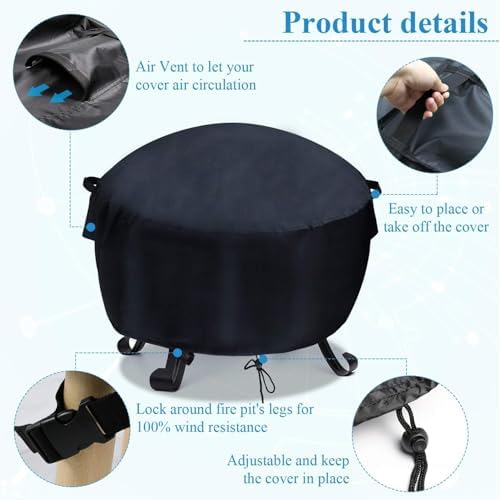 Velfree41-44inch Fire Pit Cover Round - Image 3