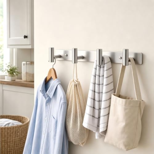 Wall Mounted Coat Rack-4 Hooks, Heavy Duty Stainless Steel Wall Hooks - Image 5