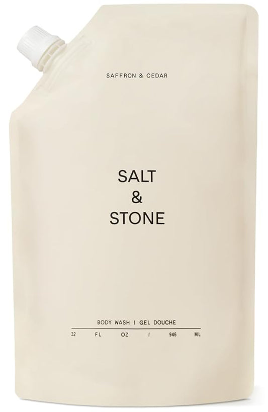 Salt & Stone Body Wash with Antioxidants for Deep Moisture | For Women & Men, Sulfate, Paraben, & Dye Free, Leaving Skin Soft and Hydrated | Saffron & Cedar 32 fl oz