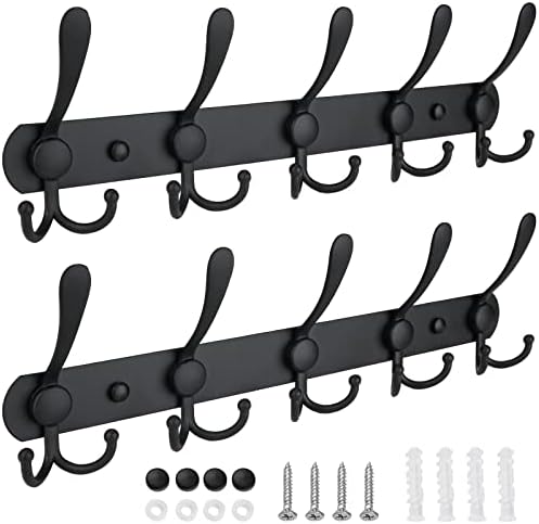 TICONN Wall Mounted Coat Rack, Five Heavy Duty Tri Hooks All Metal Construction by TICONN