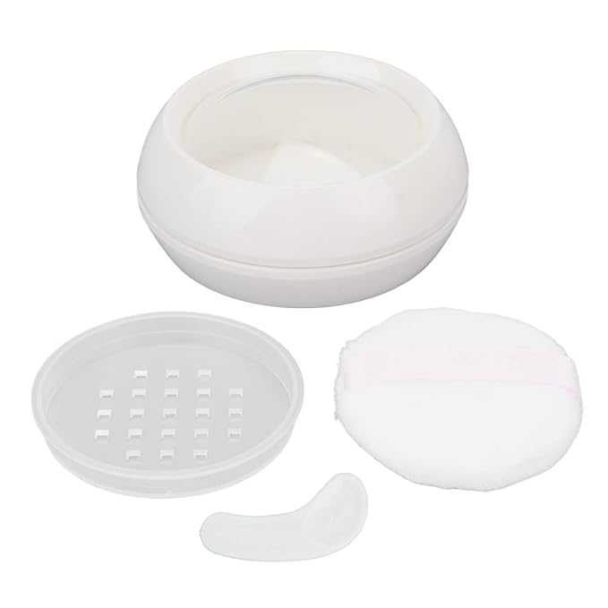 Dioche Loose Powder Container with Puff Sifter Lids, Plastic Refillable Empty Loose Powder Puff Case Face Powder Blusher Makeup Cosmetic Jars Containers for Travel Daily Use