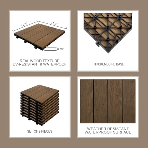 JJWOOD Interlocking Deck Tiles, Co-Extruded Wood-Look Outdoor Floor Tiles - Image 4