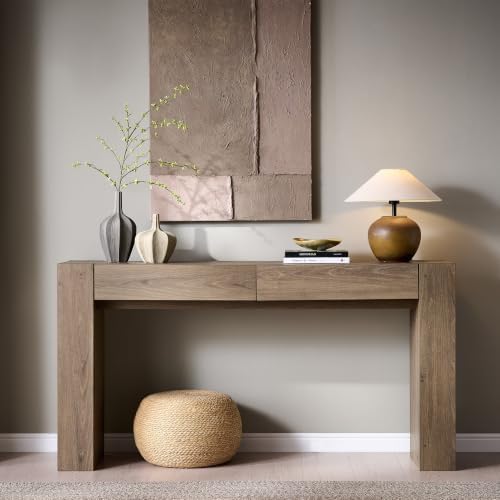 OKD 63" Console Table with Drawers, Thick Block Entryway Table, Alder Grey - Image 3