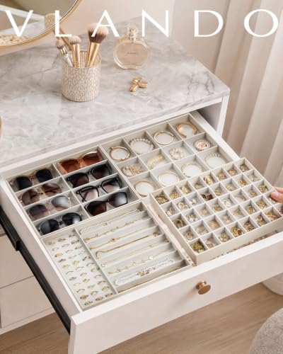VLANDO Stackable Jewelry Tray, Soft Velvet, Removable Dividers - Image 6