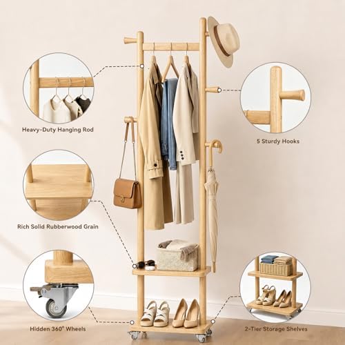 Taitiy Small Clothes Rack Solid Wood Coat Rack Freestanding - Image 4
