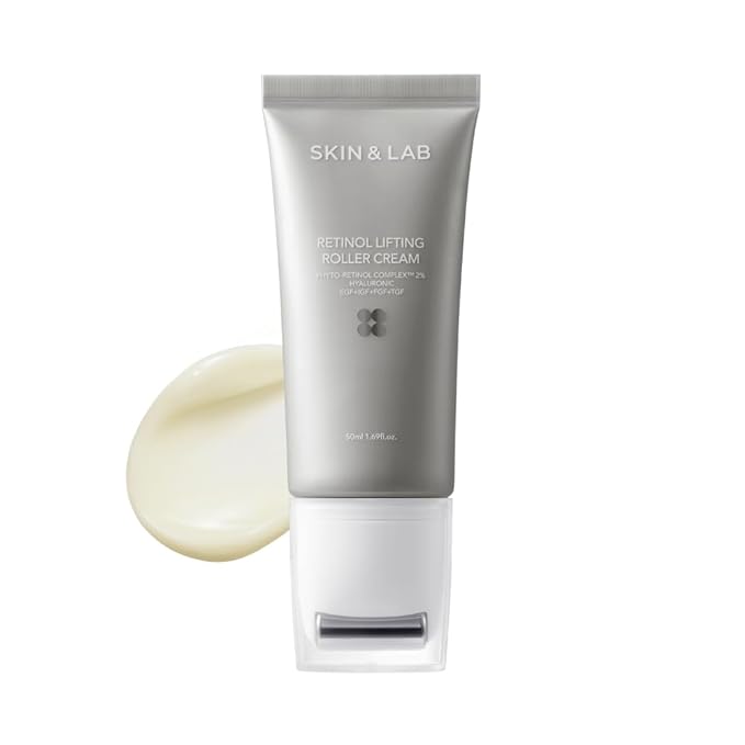 [SKIN&LAB] Retinol Lifting Roller Cream with Massage applicator, Vegan Anti Aging Face and Neck Cream for Reduce Wrinkles and Fine Line, For Face, Neck, Décolleté Wrinkle Care, 1.69 fl. oz.