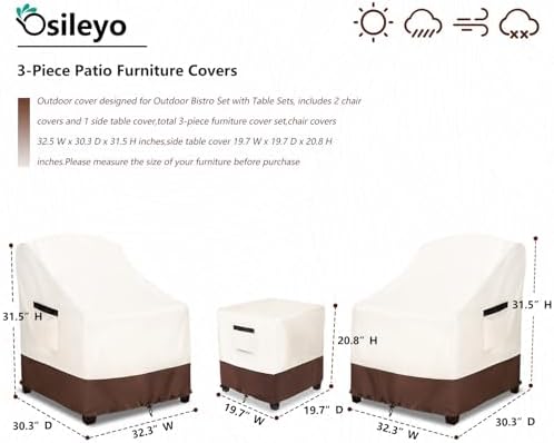 Patio Furniture Covers for 3 Piece Outdoor Bistro Sets, 100% Waterproof Outdoor - Image 2