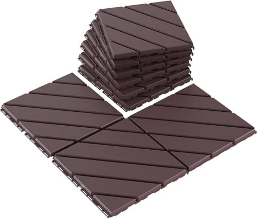 VANCASTLE Interlocking Deck Tiles 9 Pack Dark Brown 12"x12" Patio Pavers by VANCASTLE
