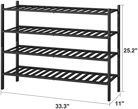 viewcare Black 4-Tier Long Shoe Rack, Bamboo Wood - Image 3