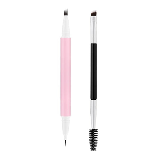 1Pcs Brown Magic Microblading Eyebrow Pencil Contouring Pen Brow for Eyes, Dual-Ended Micro-Fork-Tips Applicator for Hair Like Strokes with Dual-ended Eyebrow Brush Long Wear Waterproof lápiz de cejas