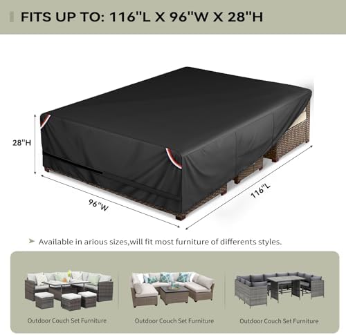 KylinLucky Patio Furniture Table Cover 116 x 96 x 28 inch Waterproof - Image 2