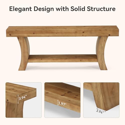 63" Solid Wood Console Table, 2-Tier Farmhouse Sofa Table - Image 6