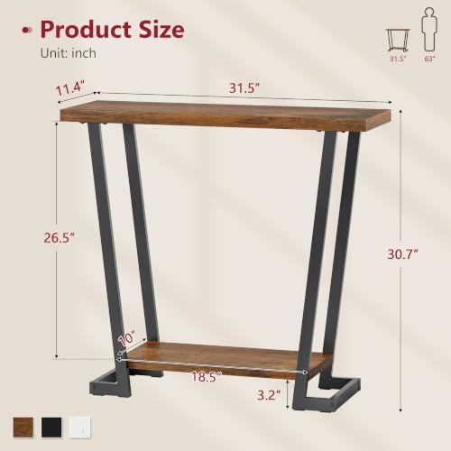 Tajsoon 2 Tier Narrow Console Table, 31.5'' Entryway Table, Rustic Brown - Image 2