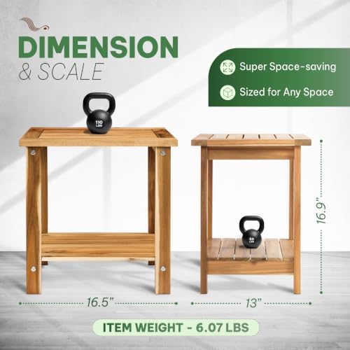 Acacia Wood Adirondack Side Table, 2-Tier Outdoor End Table - Image 2