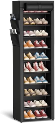 Kitsure 10-Tier Shoe Rack with Cover, Vertical Shelf, 17.5" Wide by Kitsure