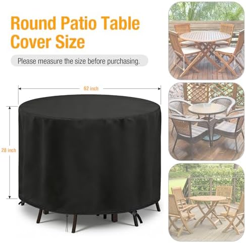 POMER Round Patio Furniture Set Cover, Outdoor Round Table Cover 62"D x 28"H - Image 2
