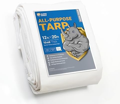 GUARD SHIELD Heavy Duty Tarp 12x20 Feet White Multi Purpose Thick Waterproof by GUARDSHIELD