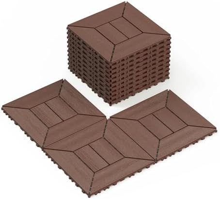 Plastic Interlocking Deck Tiles, 12x12 Inches Waterproof Outdoor Patio Flooring by VireoNest