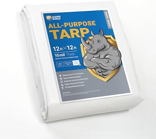GUARD SHIELD Heavy Duty Tarp 12x12 Feet White Multi Purpose Thick Waterproof by GUARDSHIELD