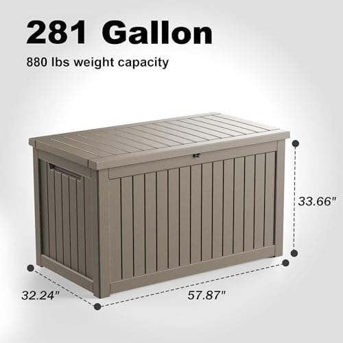 PatioZen 281 Gallon Large Resin Deck Box, Lockable Outdoor Storage Box - Image 4