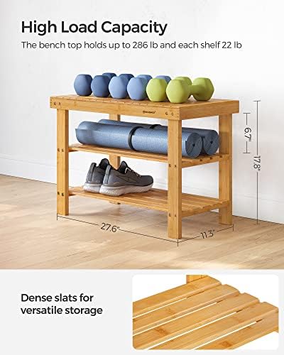 SONGMICS Shoe Rack Bench, 3-Tier Bamboo Shoe Storage Organizer, Entryway Bench - Image 3