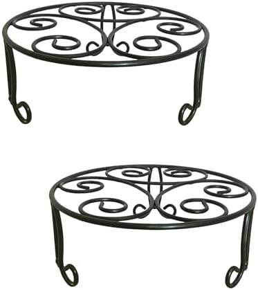 2 Pack Iron Plant Stand Low Profile, 13 Inch Diameter Wide Round Metal Flower by iLTreFlo