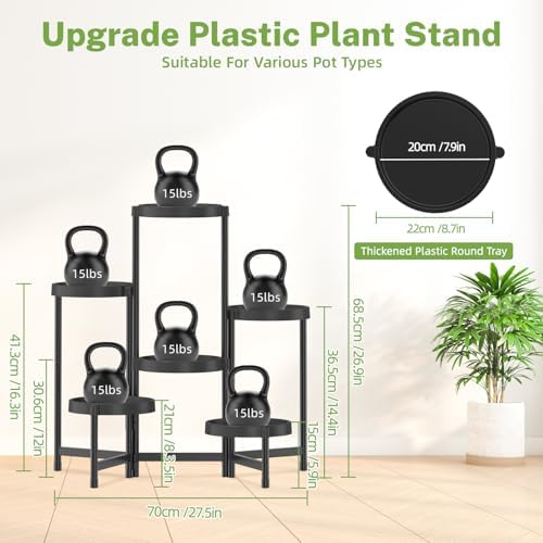 iDavosic.ly 6 Tier Folding Plant Stand Indoor Outdoor, Plastic Tray - Image 5