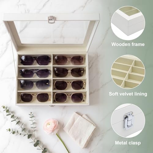 8 Slots Sunglass Organizer, PU Leather Eyewear Display Tray - Image 5