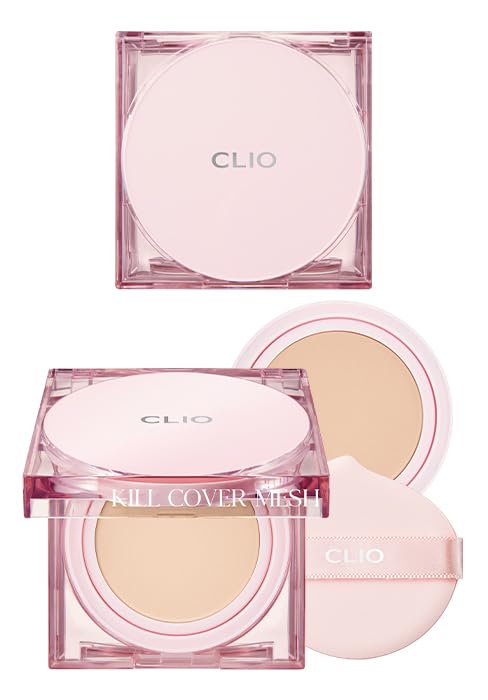 CLIO Kill Cover Mesh Glow Cushion Foundation ([Refill Included] 15g*2, 21N LINEN), Glass Skin, Long-Lasting, Lightweight, Buildable Coverage, Glowy Skin Makeup