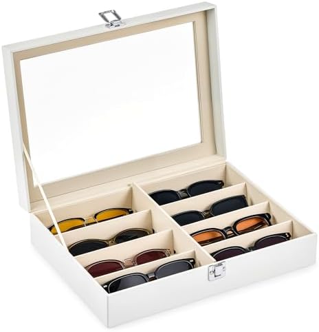 CO-Z 8-Slot Sunglasses Organizer, Leather Lockable Display Case by CO-Z