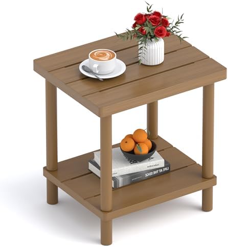 Outdoor Side Table with 2-Tier, Bamboo Small Patio Adirondack Tables by LEJANEOYE