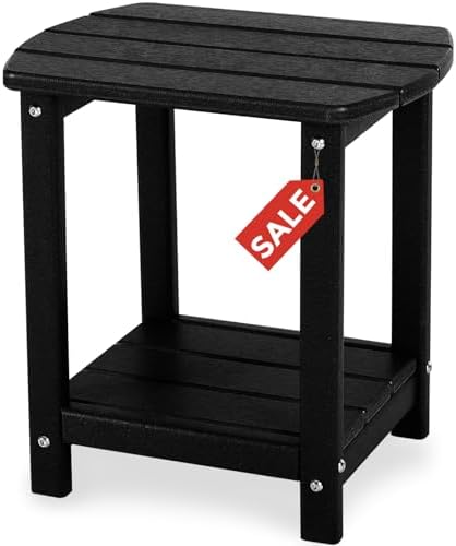 Adirondack Square Outdoor Side Table, 2-Tier Storage Patio Side Table, HDPE End by GARDENSTAR