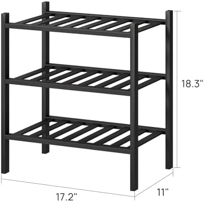 viewcare Small Shoe Rack for Entryway, 3-Tier Black Bamboo Shoe Organizer for - Image 3