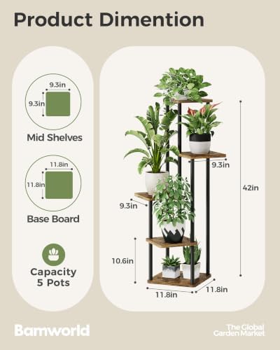 Bamworld Plant Stand Indoor Corner Plant Shelf - Image 5