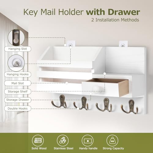 Key Holder Wall Mount, Wooden Key and Mail Organizer - Image 3