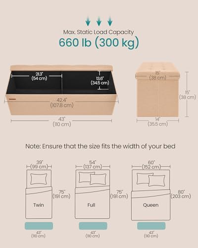 SONGMICS 43.3 Inches Folding Storage Ottoman Bench, Load 660 lb - Image 2