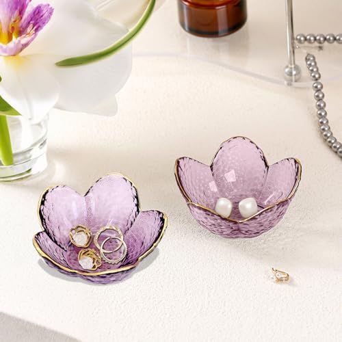 Gifts for Women Purple Flower Jewelry Dish Glass Ring Holder Decorative Jewelry - Image 7