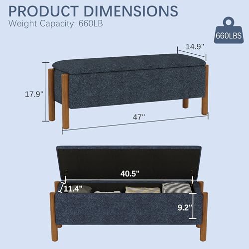 Modern Storage Benches with Walnut Wood Legs, Fabric Upholstered Entryway Bench - Image 2