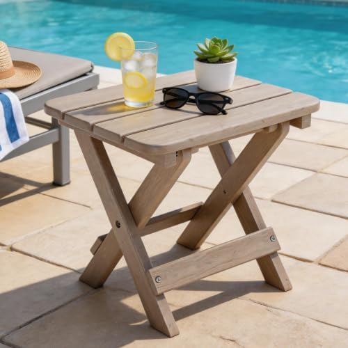 Folding Outdoor Side Table, Small HDPE Patio Table, All-Weather Compact - Image 2
