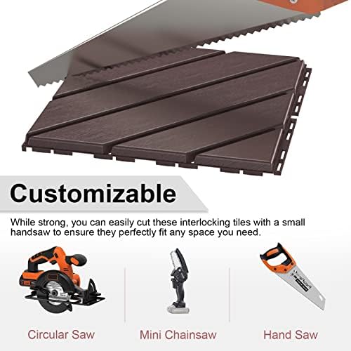 VANCASTLE Interlocking Deck Tiles 9 Pack Dark Brown 12"x12" Patio Pavers - Image 6