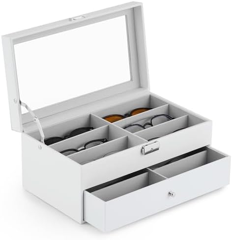 CO-Z Sunglasses Organizer with 12 Slots, Leather Eyeglasses Storage Box by CO-Z
